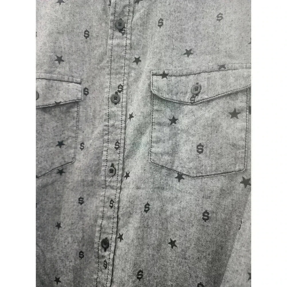 Burnside Shirt Men's Large Grey Long Sleeve Cotton Blend Button Up Dollar Sign $ - Picture 2 of 6